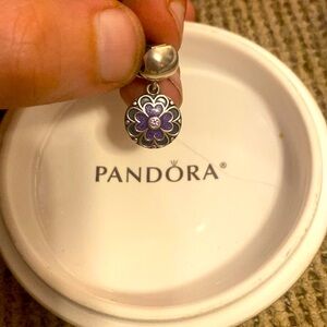 Pandora Charm (790957LCZ) Sterling Silver Dogwood Dangle Clip w/ Purple Enamel